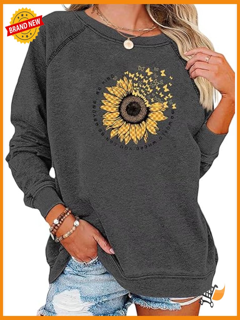 Fun Fact Letter Print Crewneck Sweatshirt Long Sleeve Pullover